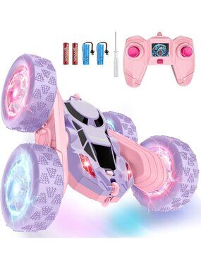 360° Rotating Remote Control Car - 4WD Stunt Toy with LED Wheels, Rechargeable